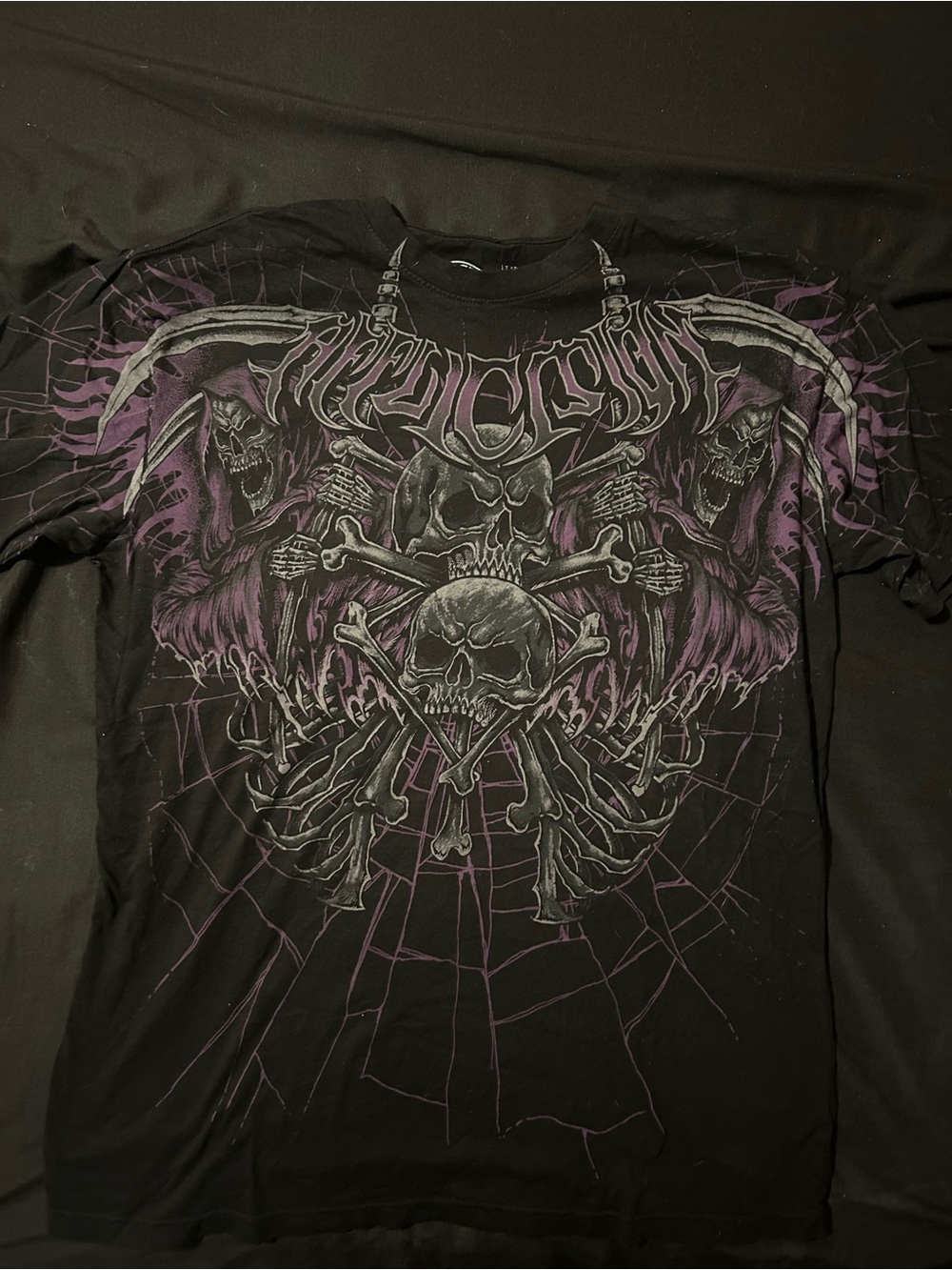 Affliction Black & Purple Graphic Skull Crewneck T-Shirt